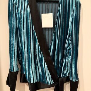 Diane Von Furstenberg Teal and Black Striped Blouse